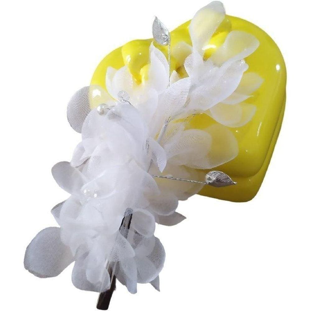 Enfeite Arranjo Cabelo Noiva Perola Strass Tecido Branco