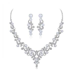 Conjunto Colar E Brinco Strass Pérola Noiva Prata Debutante