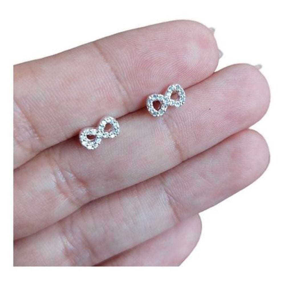 Brinco Infantil Infinito Zirconia 2 Furo - Prateado