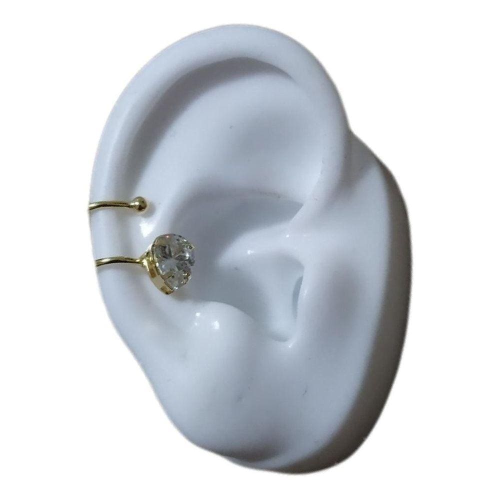 Piercing De Argola Duplo Falso Fake Dourado Pedra Zirconia