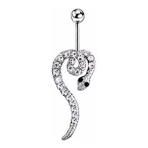 Piercing De Umbigo Prata Serpente Aço Cobra Strass