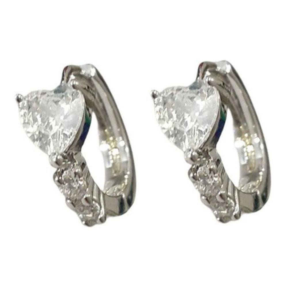 Brinco Argola Zirconia Coração Folheado - Dourado