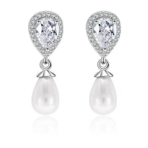 Brinco Noiva Zirconia E Pérola Prata Delicado Luxo Barato
