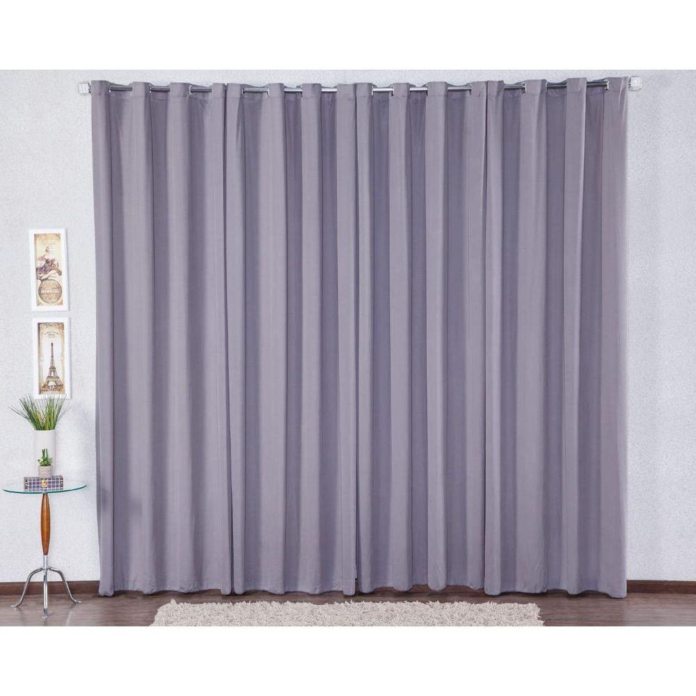 Cortina 300X280 Com Ilhós Pra Sala Malha Gel - Cinza