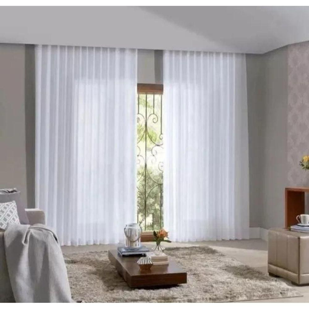 Cortina Voil Luxo Branca Forro 5,00 X 2,70 Metros Trilho