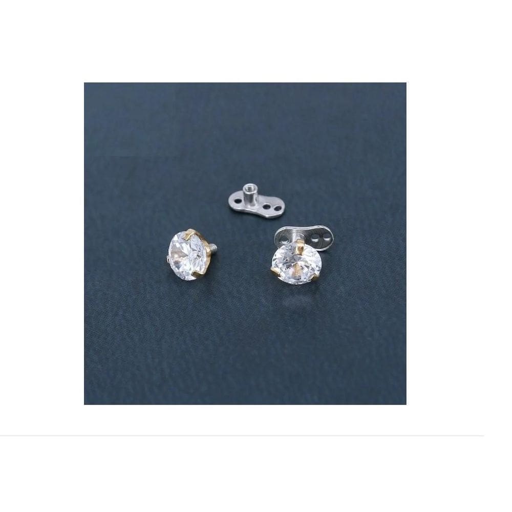 Piercing Microdermal Zirconia Pedra Cristal 3Mm Aço Dourado