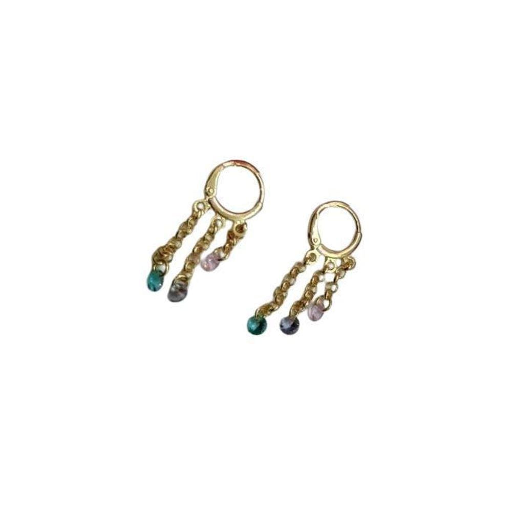 Brinco Argola Pedra Colorida Pequeno Folheado C Garantia