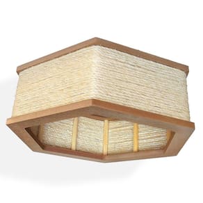 Luminária Lustre Pendente Rústico Retro Madeira Sisal 35Cm