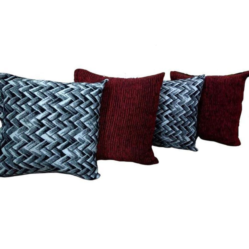 Kit Capa Para Almofada Listras Chenille Vermelho 4 Peças