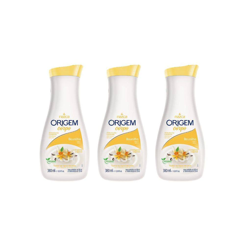 Hidratante Corporal Origem 380ml Baunilha - Kit C/ 3un