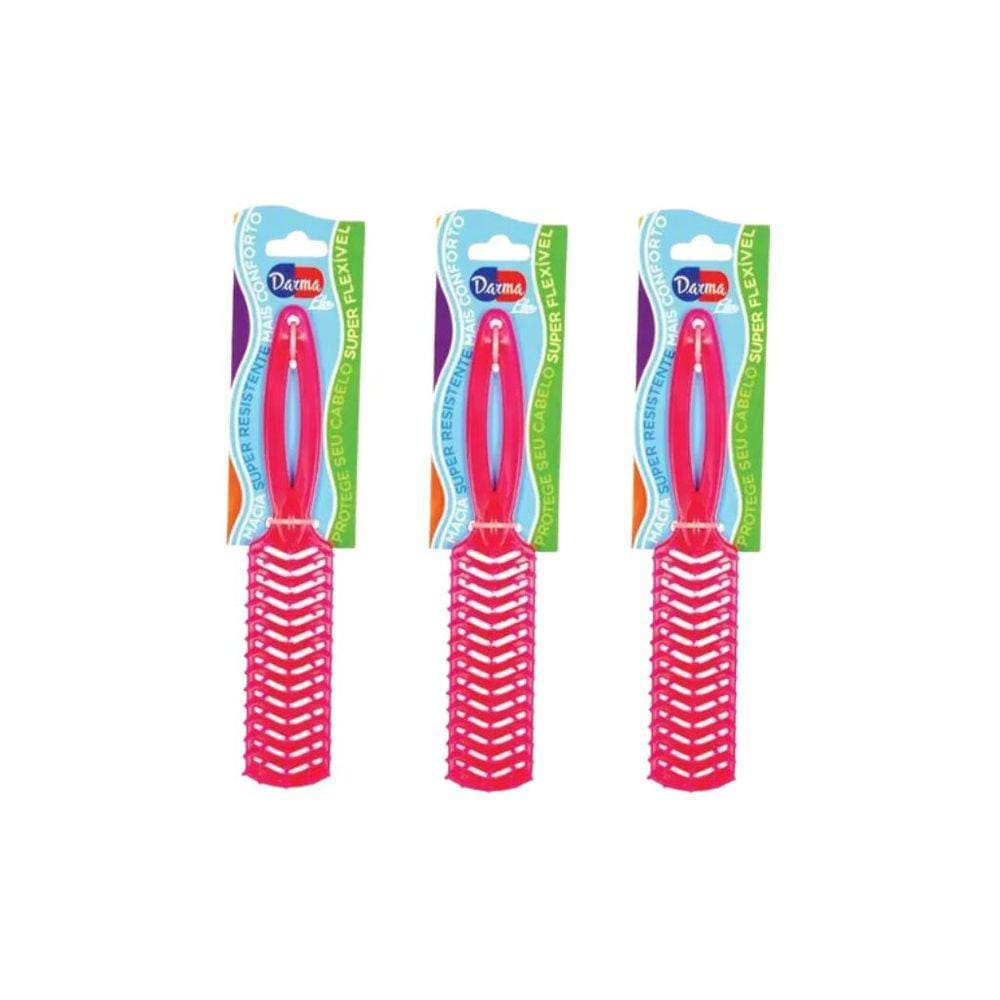 Escova de Cabelo Darma Flex Reta 345 Pink - Kit C/ 3un