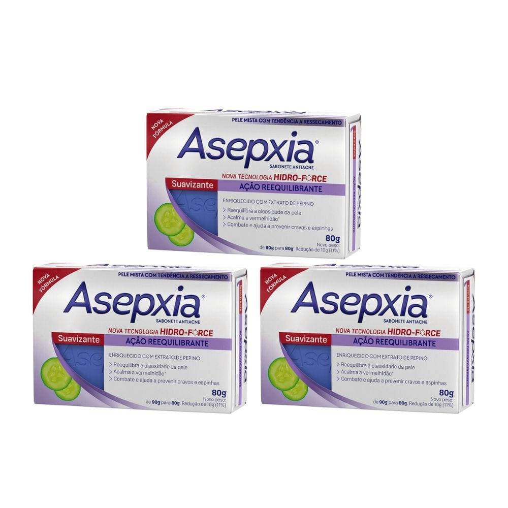 Sabonete Asepxia 80g Suavizante - Kit C/ 3un