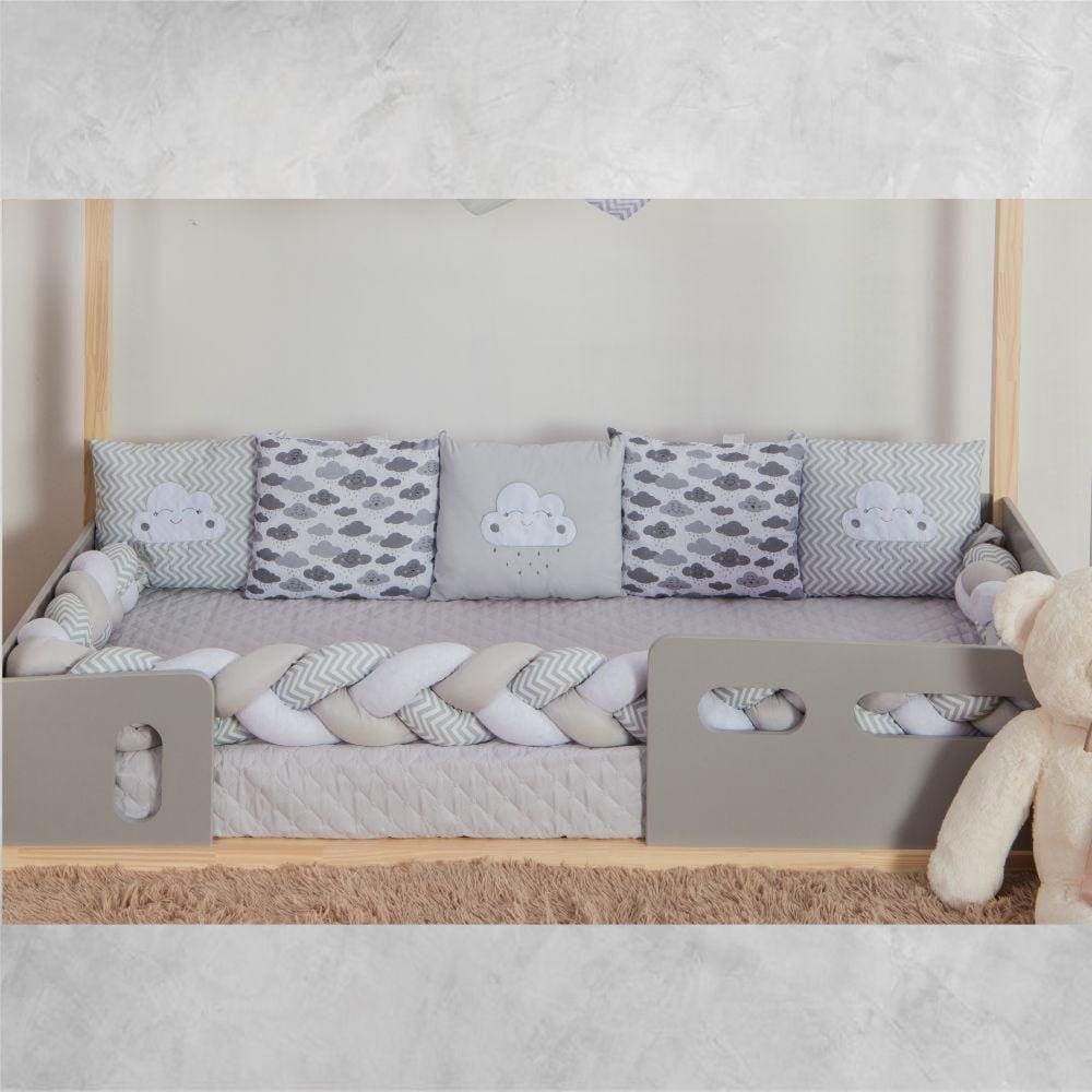 Kit Para Berço Bebê Montessoriano Nuvem 7 Peças - Cinza