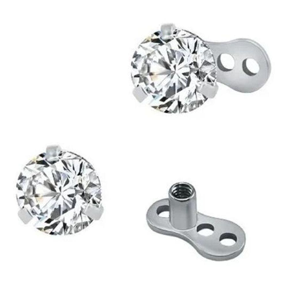 Piercing Microdermal Zirconia Pedra Aço - Prateado - 4 Mm