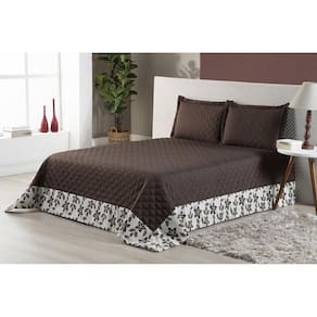 Jogo De Cama Colcha Casal Queen Com Babado Marrom Vitória