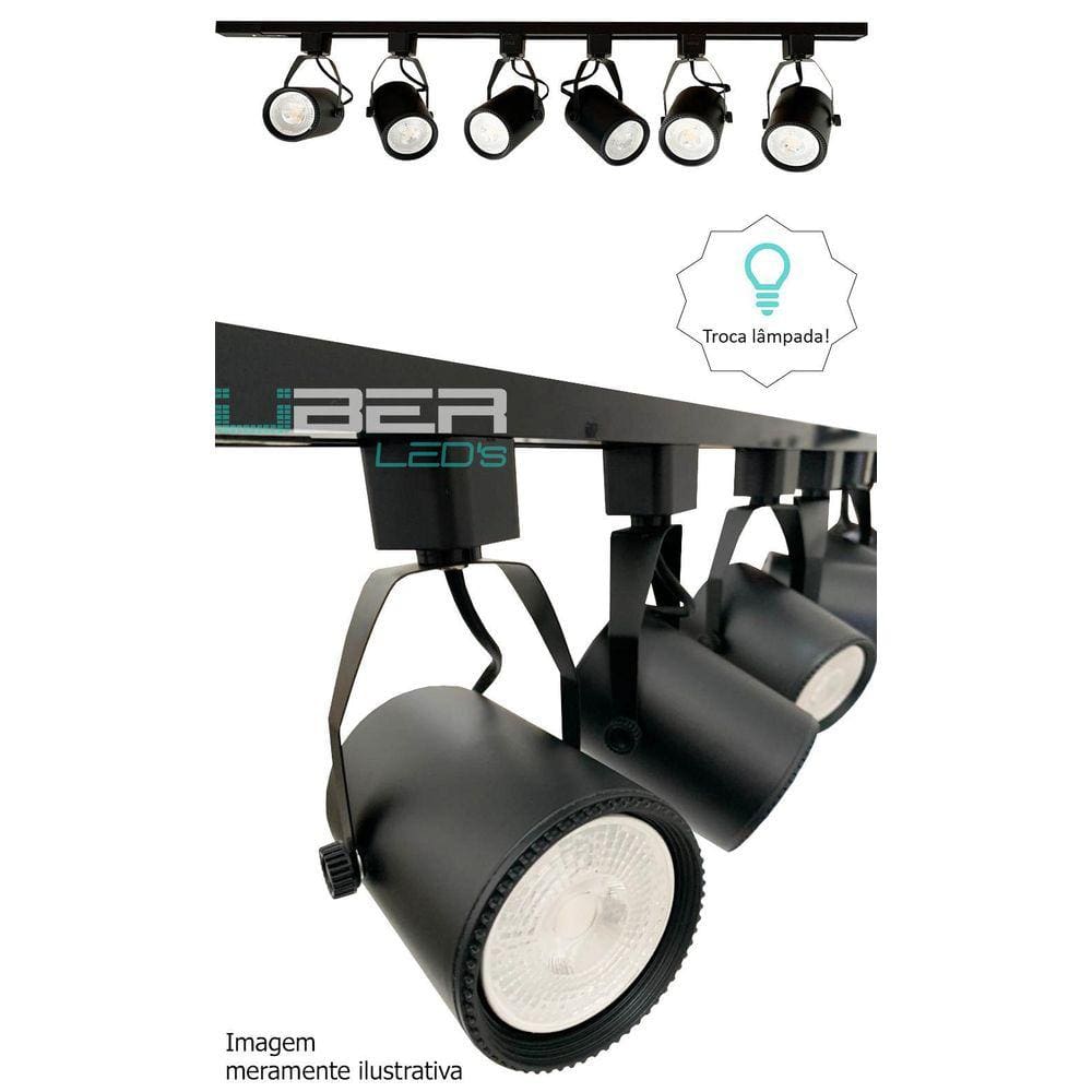 Kit Trilho Eletrificado 1M Preto 4 Spot E27 Par20 Led 4000K