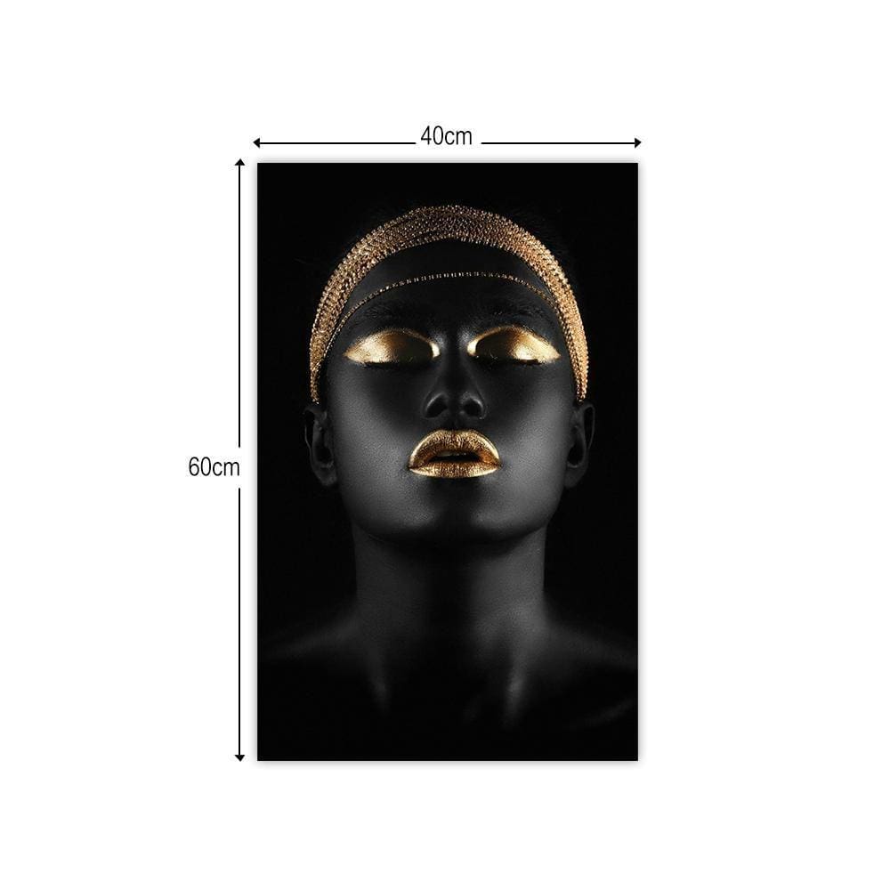 Quadro Tela Decorativa Mulher Negra Dourada Sala 60X40Cm