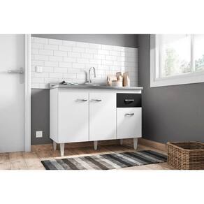 Balcão Gabinete de Pia Gabriela 120cm Branco/Preto S/Tampo - AJL Móveis