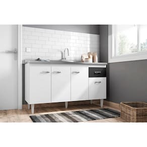 Balcão Gabinete de Pia Gabriela 150cm Branco/Preto S/Tampo - AJL Móveis