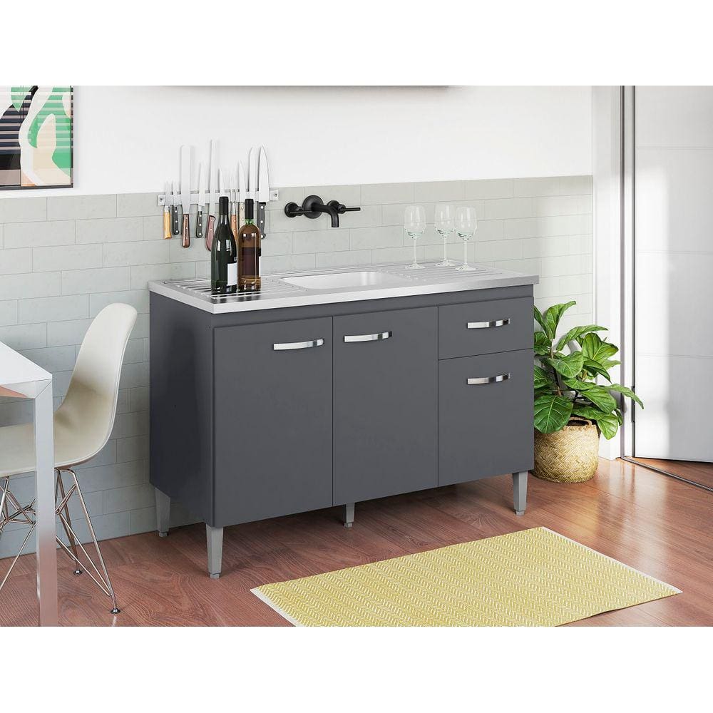 Balcão de Cozinha Gabriela 120cm Cinza S/Tampo - AJL Móveis