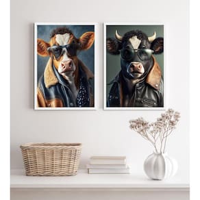 Kit 2 Quadros Decorativos Boi Fashion 45X34Cm
