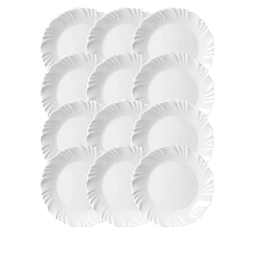 Kit 24 Prato Fundo Nadir Duralex Vidro Pétala Branco Opaline