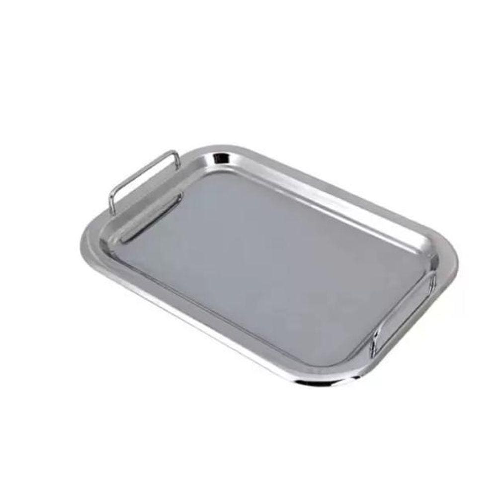 Bandeja Retangular Com Alça Em Aço Inox 41X29Cm