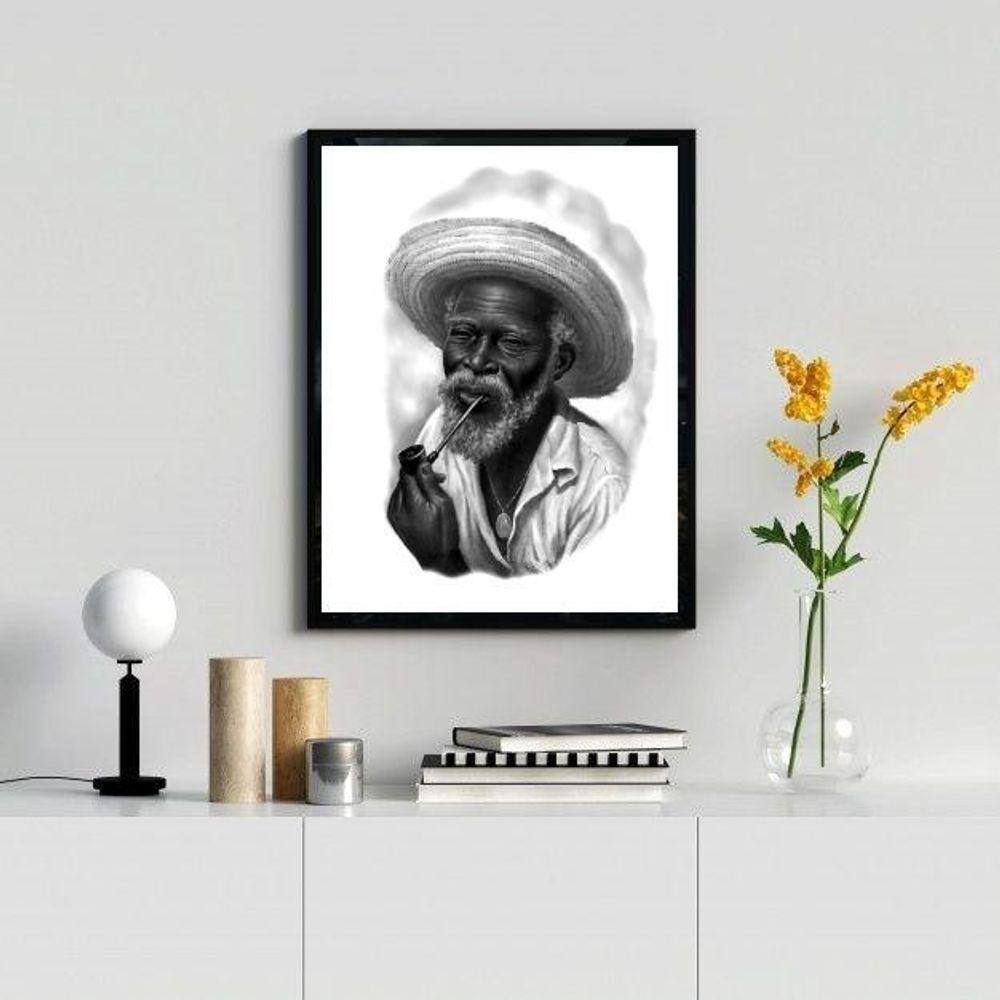 Quadro Preto Velho- Desenho Preto E Branco 24X18Cm - Vidro