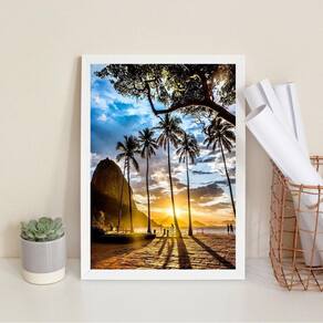 Quadro Decorativo Por Do Sol Praia Rio Janeiro 33X24Cm Vidro