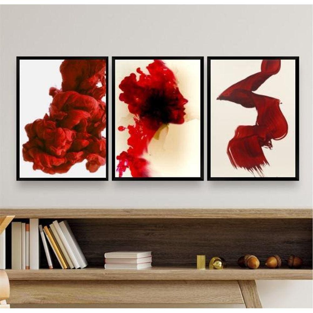 Kit 3 Quadros Decorativos Vermelhos- Abstrato Formas 45X34Cm