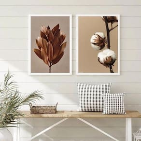 Kit 2 Quadros Decorativos Flores Modernas Marrom 33X24Cm