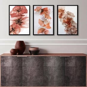Kit 3 Quadros Decorativos Sala Flores Marrom Rosê 33X24Cm