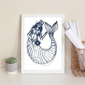 Quadro Decorativo Minimalista Iemanjá Sereia 45X34Cm - Vidro