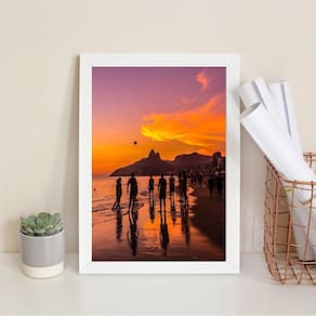 Quadro Por Do Sol Praia De Ipanema- Futebol 45X34Cm
