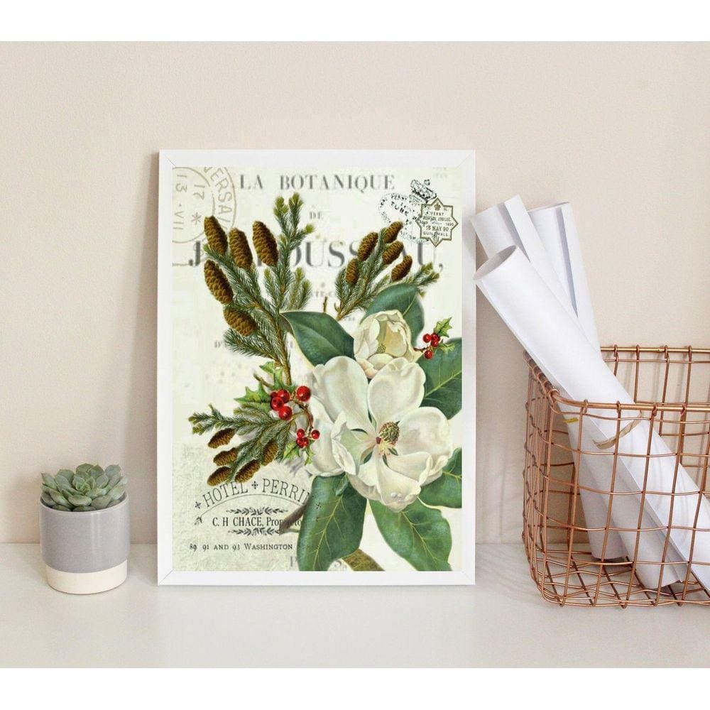 Quadro Decorativo Vintage Magnólia 24X18Cm - Com Vidro