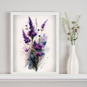 Quadro Decorativo Ramo De Lavanda Aquarela 45X34Cm - Vidro