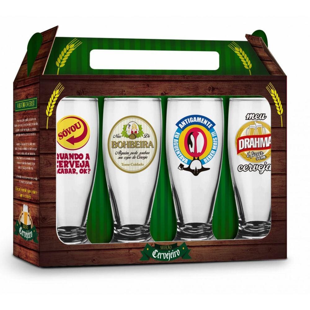 Conjunto 4 Copos Cerveja Munich Sátiras Presente Seleção