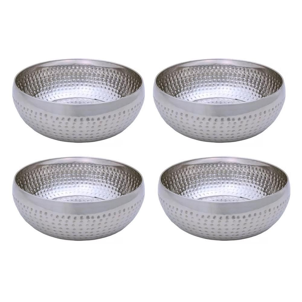 Kit 4 Saladeiras Tigela Bowl Inox Martelado 25Cm 3,5L