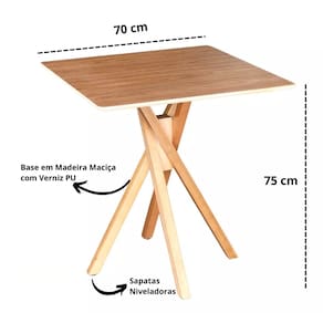Mesa De Madeira Quadrada 70cm - Cor Da Tampa Freijó- Cozinha
