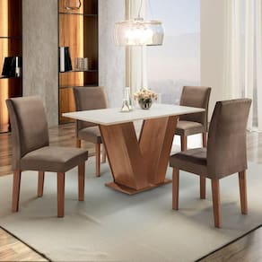 Mesa Sala de Jantar com 4 Cadeiras Tampo MDF Espanha Yescasa Chocolate/Off White/Animale Marrom