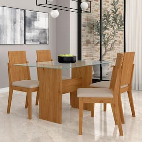 Conjunto Mesa De Jantar 1,36 Com 4 Cadeiras Boston Cinamomo/bege - Móveis Arapongas