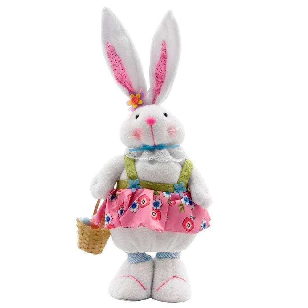 Decoração Coelha De Páscoa Enfeite Vestido Florido 49cm