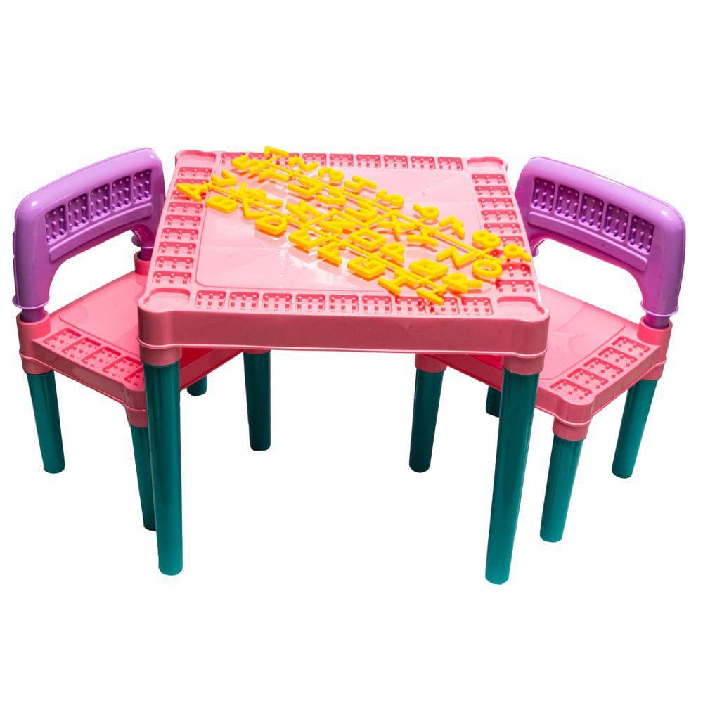 Mesa Alfabetizadora Colorida Divertida Com 2 Cadeiras