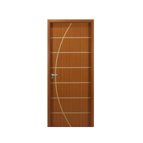 Kit Porta de Madeira Decorada 215x74cm com Batente de MDF Ultra 12cm Neblina MGM Mogno