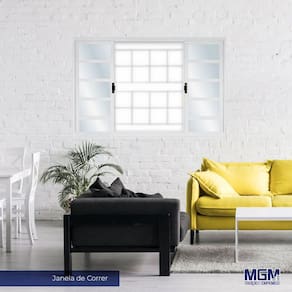 Janela de Aço de Correr 120x200cm 4 Folhas com Grade Minas Sul MGM Branco