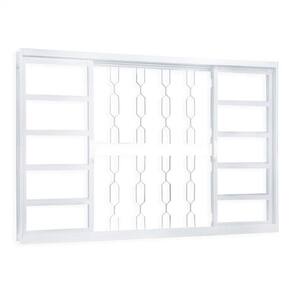 Janela de Aço de Correr 120x200cm 4 Folhas com Grade Minas Sul MGM Branco