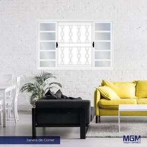 Janela de Aço de Correr 100x150cm 4 Folhas com Grade Minas Sul MGM Branco