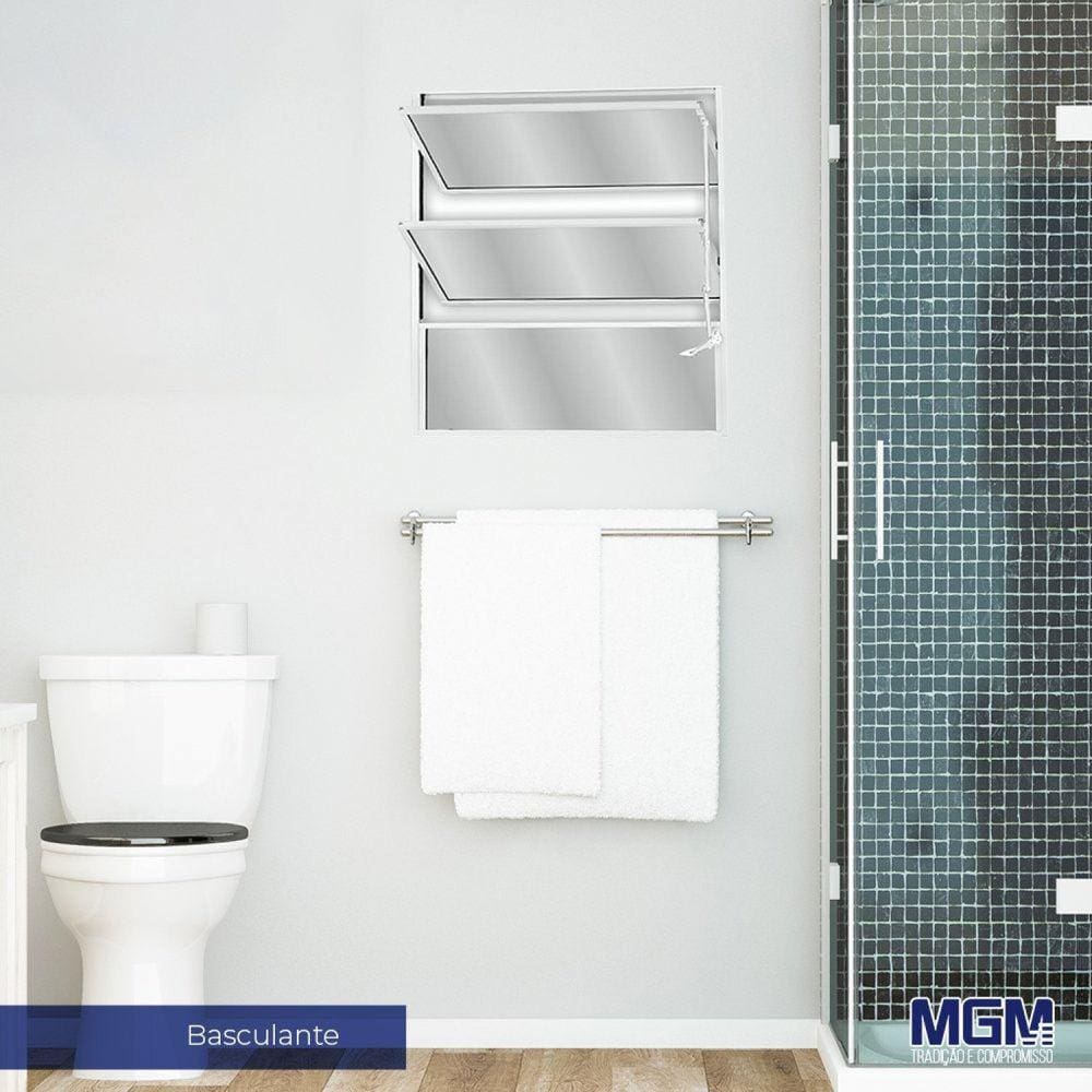Janela de Alumínio Basculante 60x40cm com 2 Basculas e Vidro Mini Boreal Soft MGM Branco