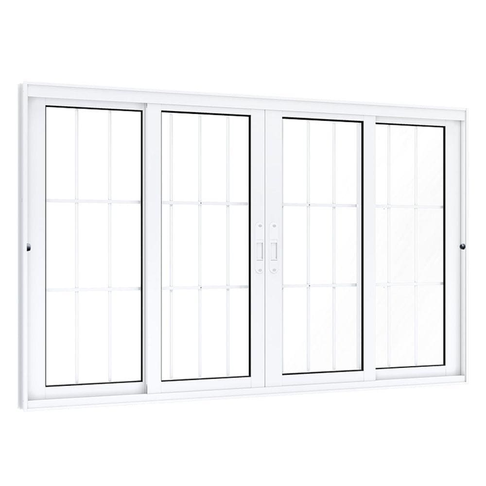 Janela de Aluminío de Correr 100x200cm 2 Folhas Móveis 2 Fixas com Grade e Vidro Lucasa Eccellente Branco