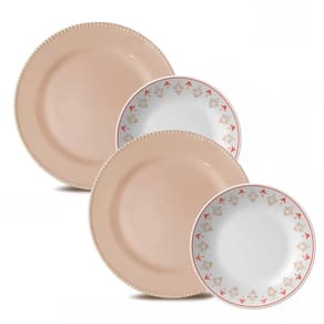 Kit 2 Pratos Rasos + 2 Pratos Sobremesa Rosa Perla - Yoi